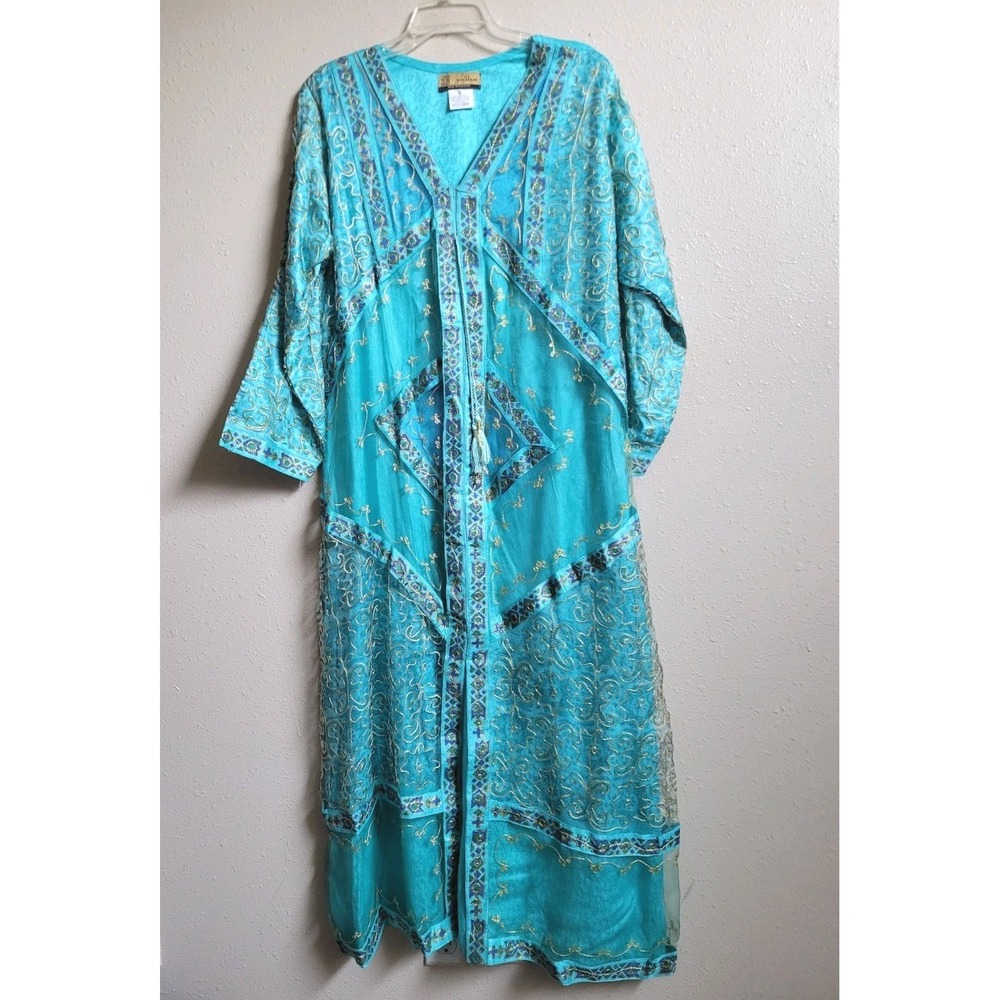 Pakistani Indian Shalwar Kameez Embroidered Teal & Gold Sz‎ S